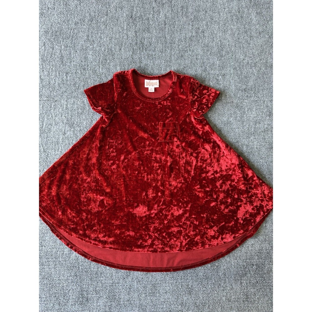 LuLaRoe Girls Red Velvet A-Line Knee-Length Dress Size 2 Short Sleeve